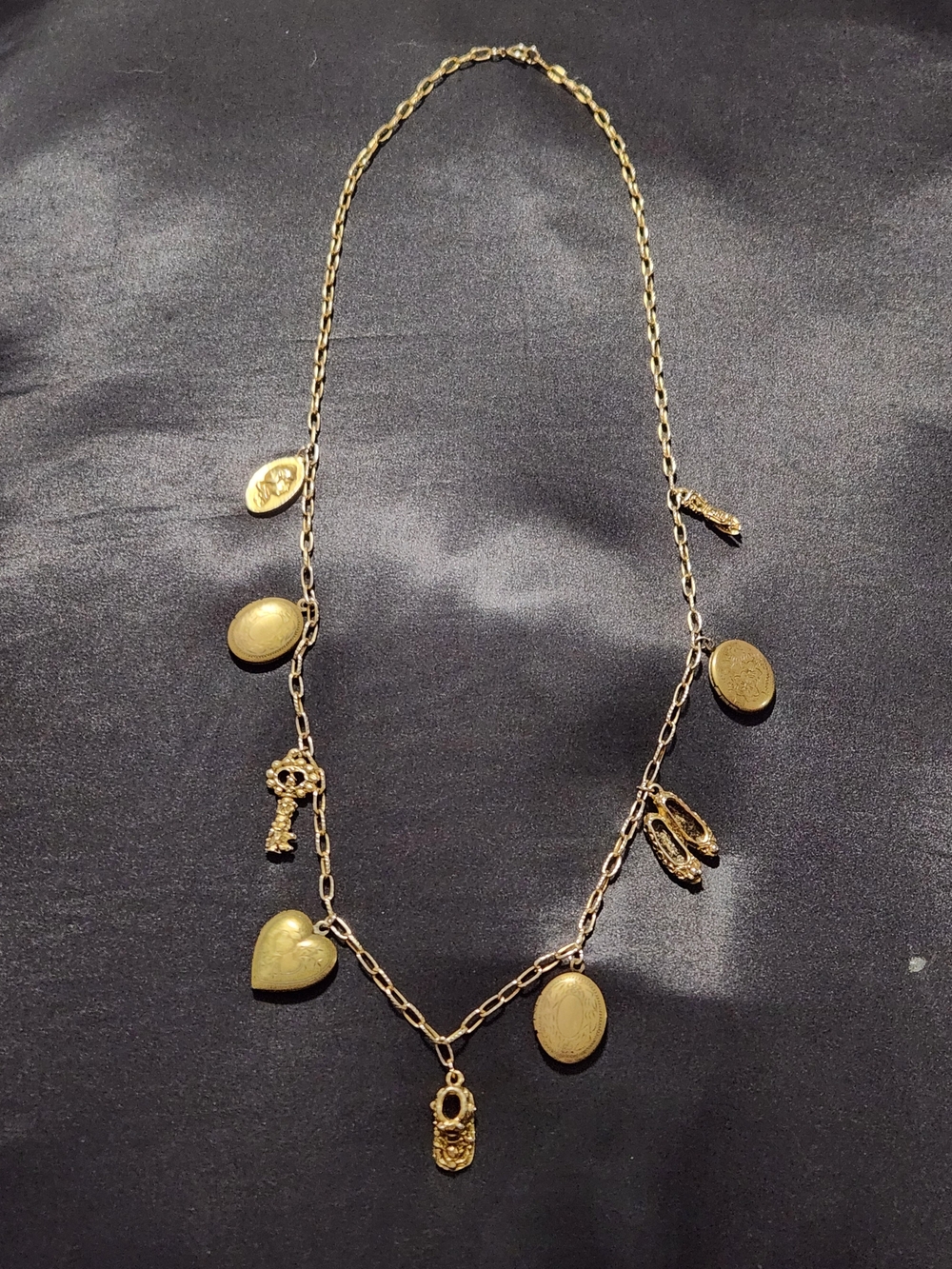 ​Vintage Victorian Revival Multi-Charm Locket Necklace | Hand, Cameo, Key, Shoes